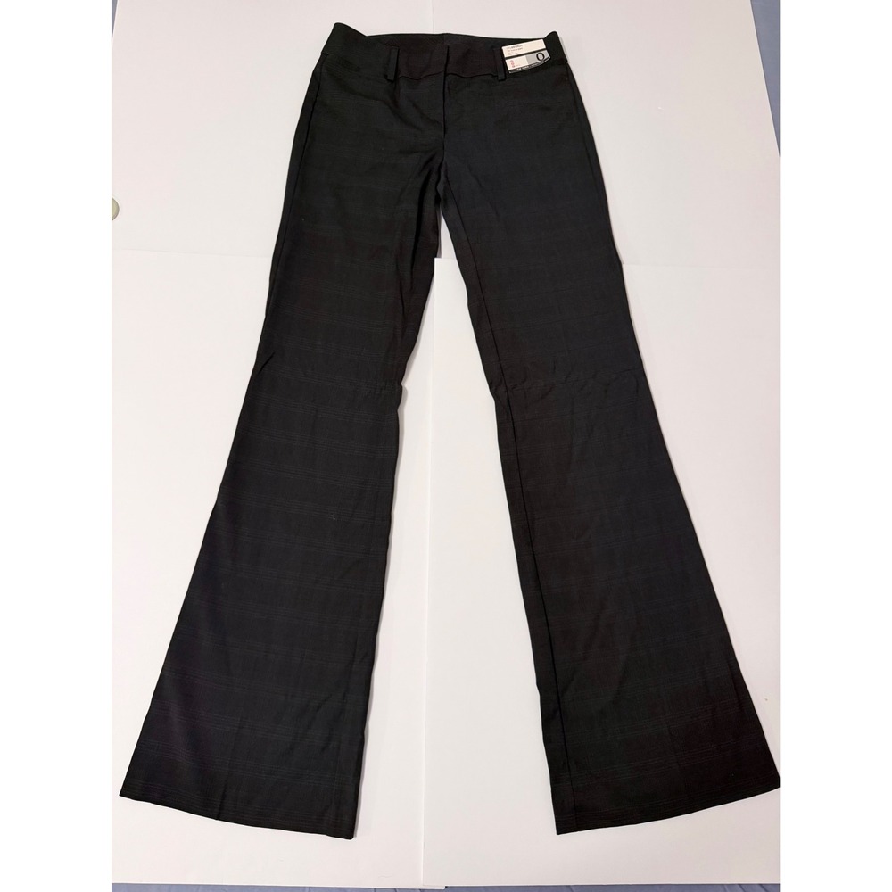 New York & Company City Stretch Plaid Flare Pants Tall Size 0 Grey NEW